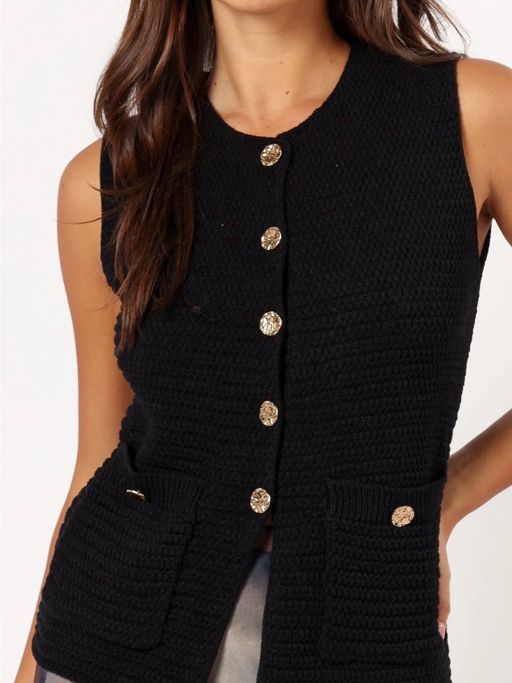 Petal & Pup Black Sleeveless Knit Button-Front Sweater Vest Medium/Large